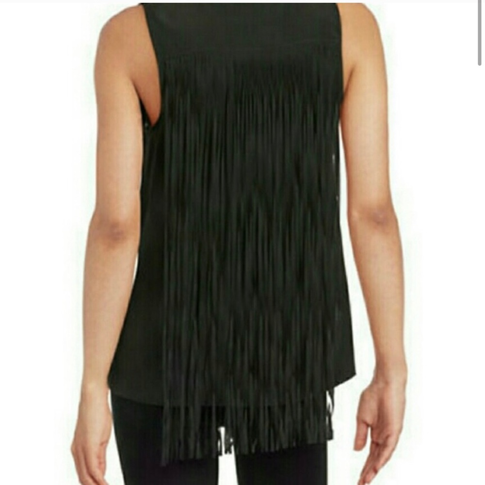 NWT! KENSIE • Fringe Back Top - Black - Size S